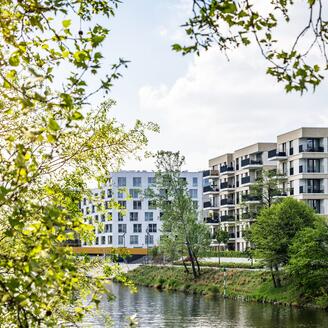 residential district at spree river in in Berlin, Germany